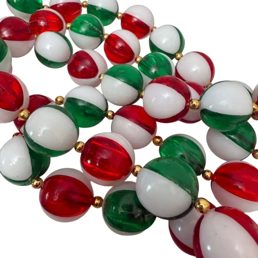 Christmas Garland Beaded Loops Red Green White Beads Set of 3